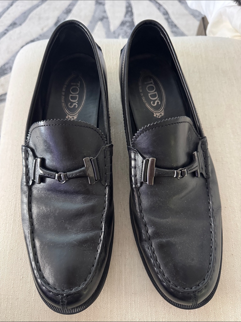 TOD'S Black Leather Bit Loafers for Men